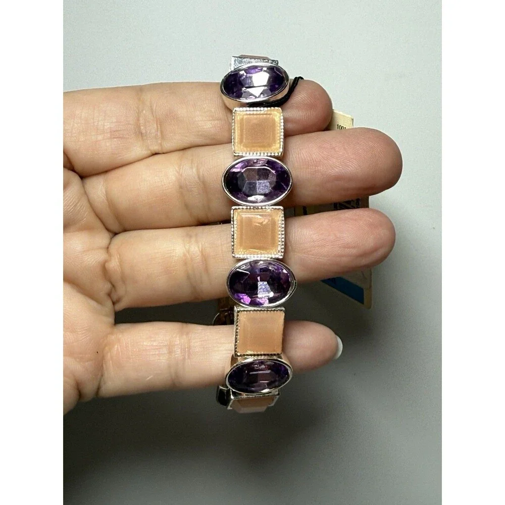 Monet Pink & Purple Stone Stretch Bracelet New